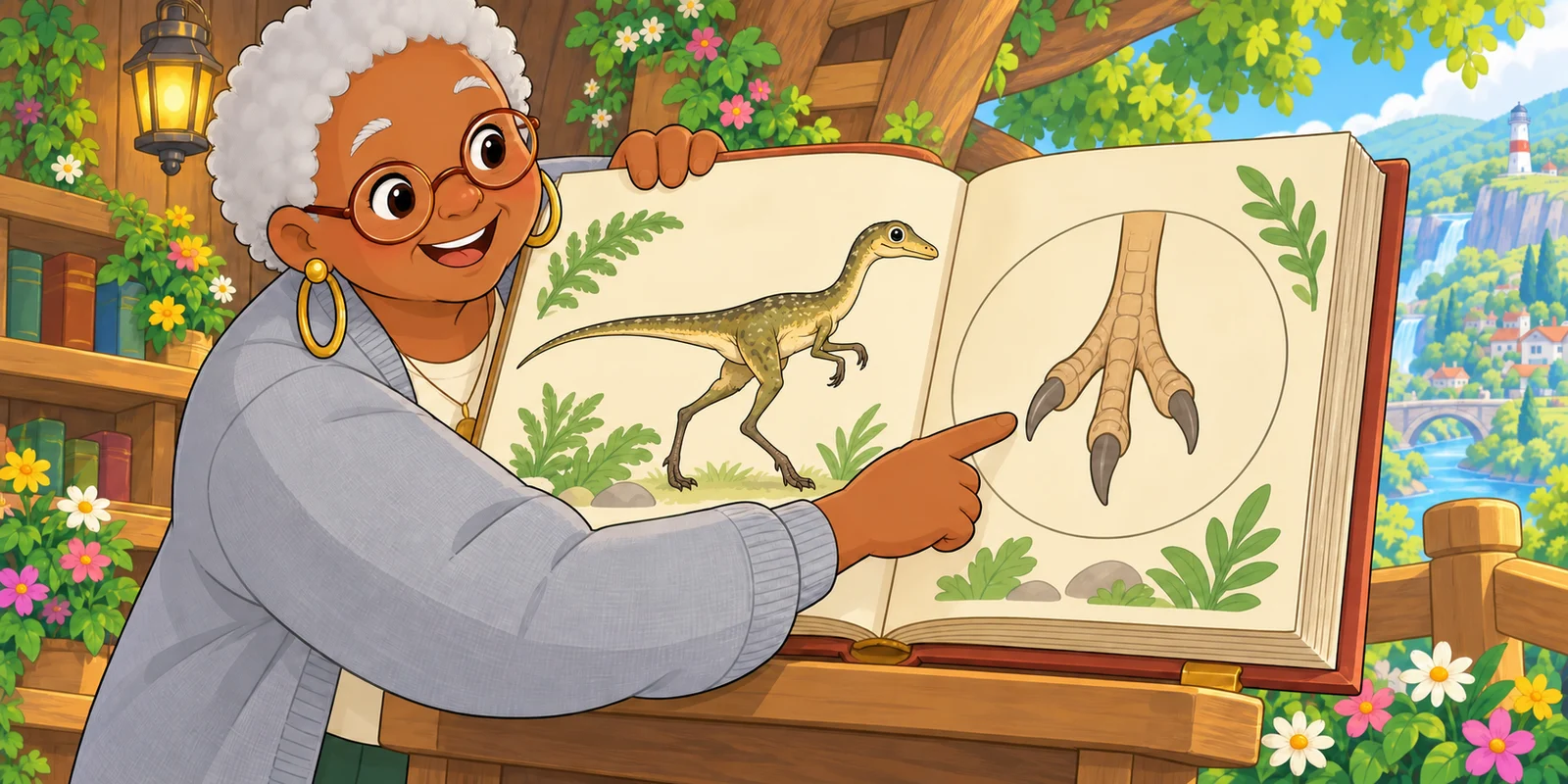 The Big Book Compsognathus illustration matches the olive-speckled Nibbler design.