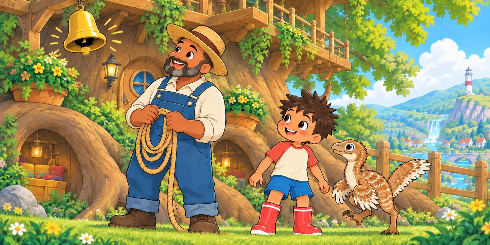 Close view of the Farmer in his straw hat and blue overalls.