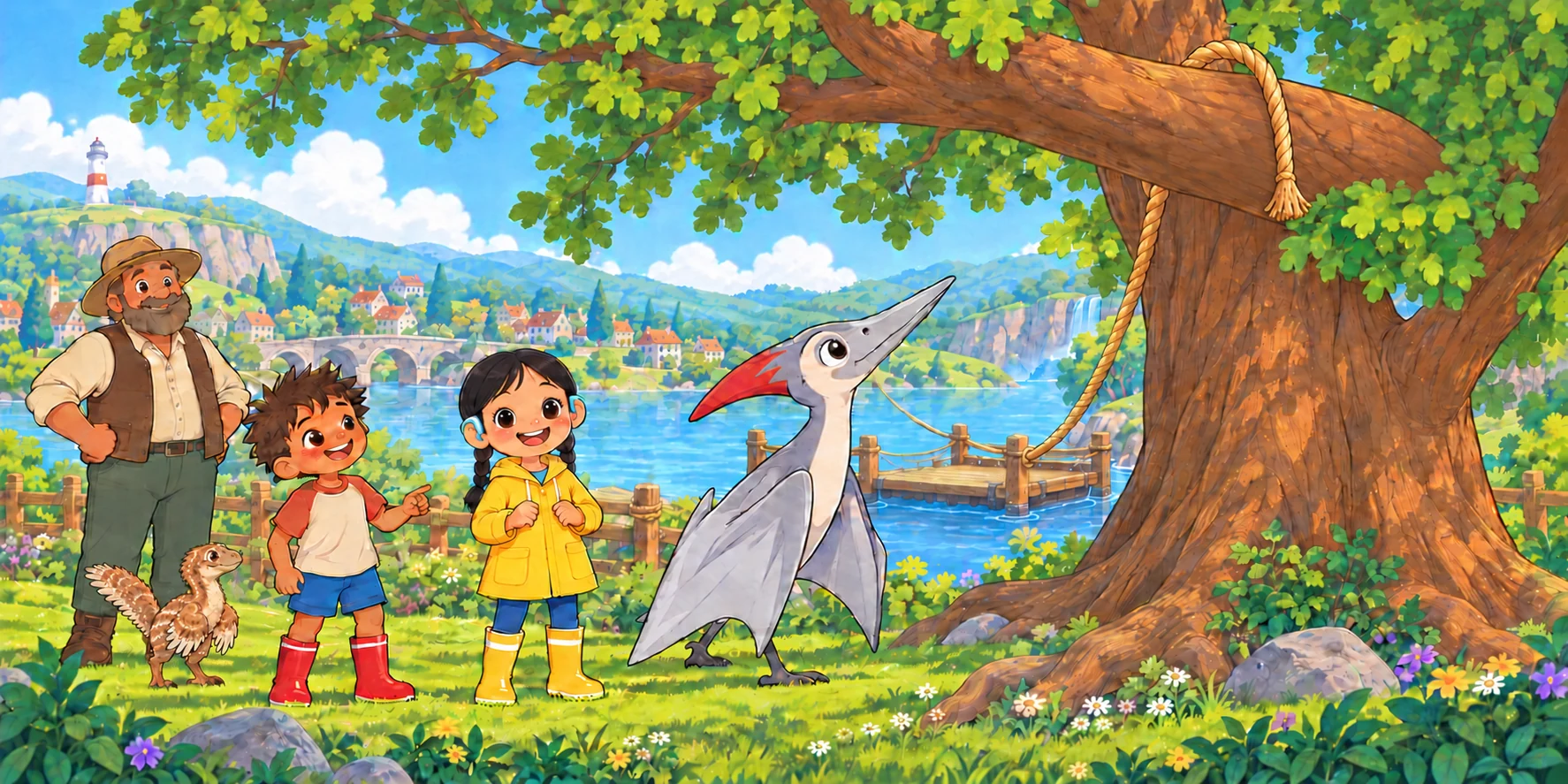 Hana looked at Kite's feet. "Kite, will you see?"
Tik-tik!
Kite bobbed his head. "That's a yes!" Illustration for story page 17.