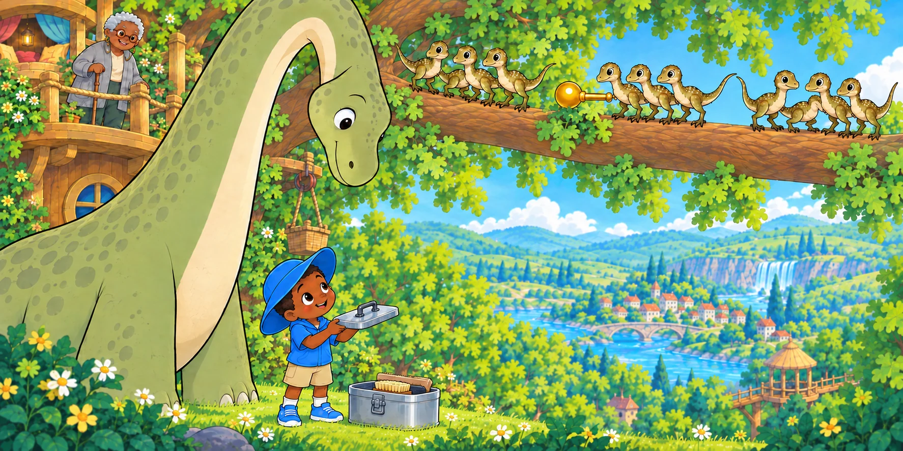Too far out for Maple's neck. Too heavy for Kite. Obi still had the brush box. He took off the shiny lid. "Maple, will you lift?" Illustration for story page 21.