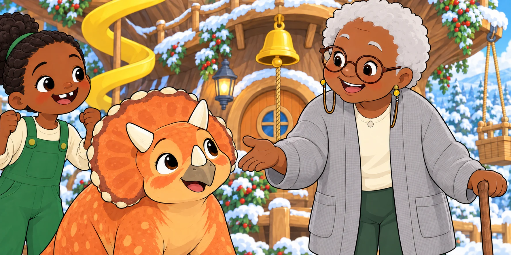 "All of us!"
"All of you," said Fig. "Pebble, you'll push. Kite, you'll see. Waffle, you'll find. Maple, you'll lift." Illustration for story page 8.